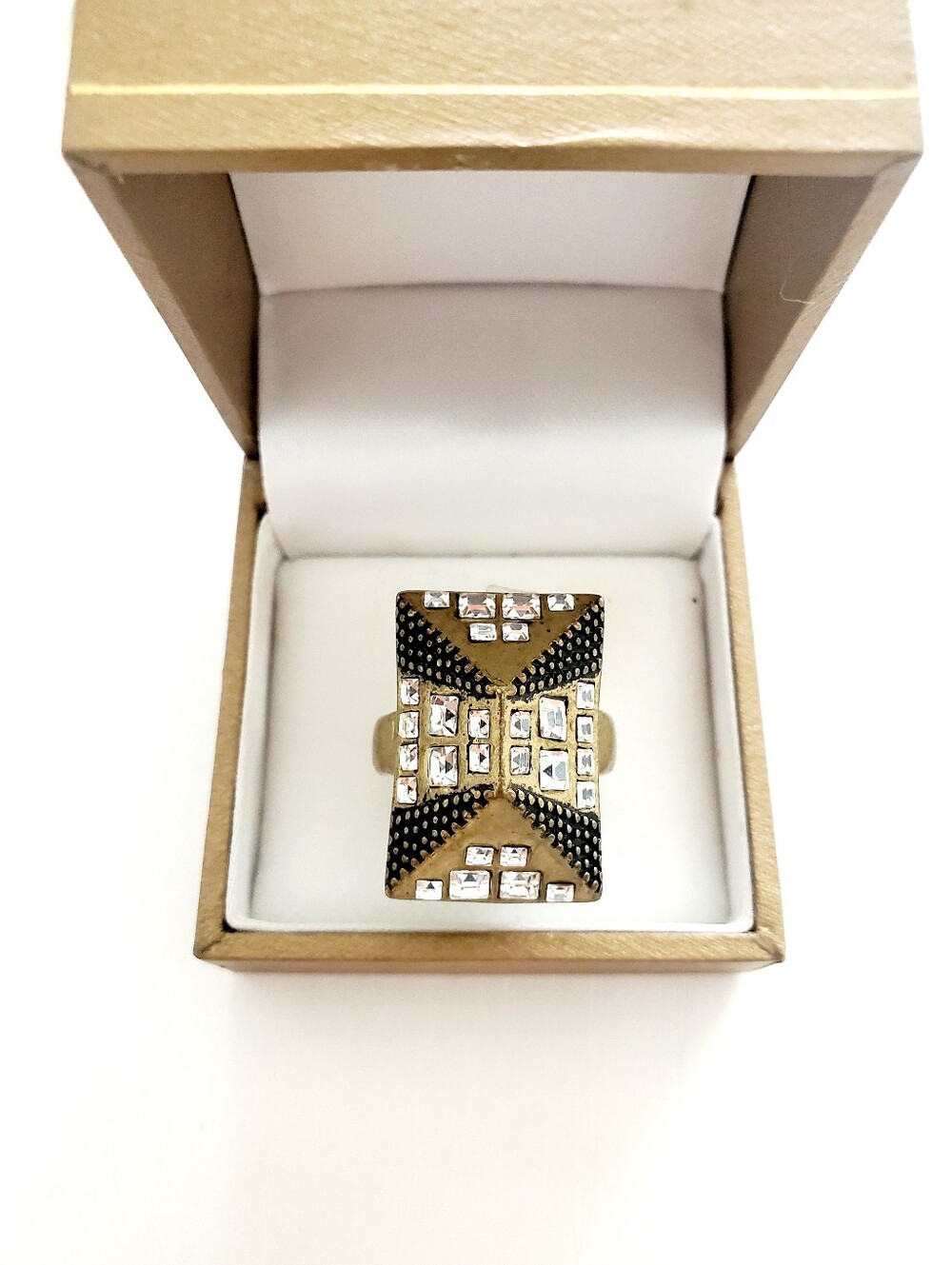 Lia Sophia Gold-Tone Geometric Crystal Ring